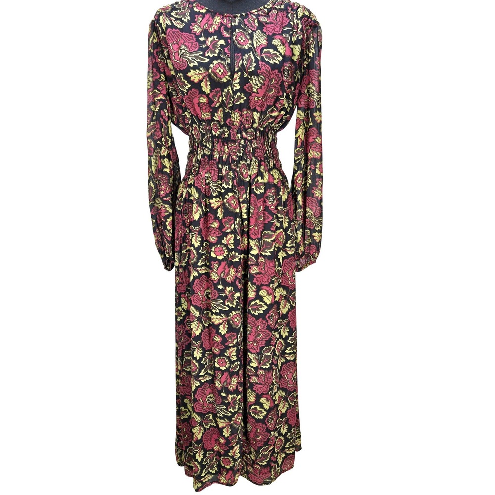 Women's Hill House Large Floral Smocked Waist Maxi Dress Long Sleeve Boho